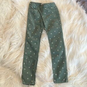 🌱Girls H&M gold leaf print adjustable waist Corduroy skinny Pants size:6-7y